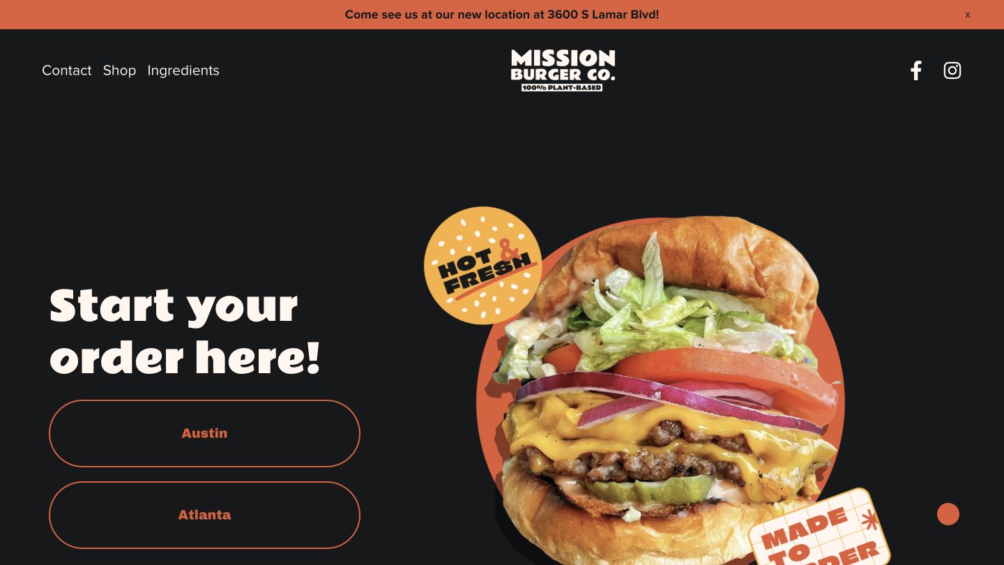 Mission Burger Co. current website homepage