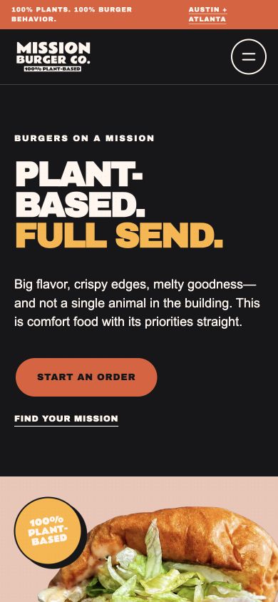Mission Burger Co. redesign at a 390 pixel mobile viewport